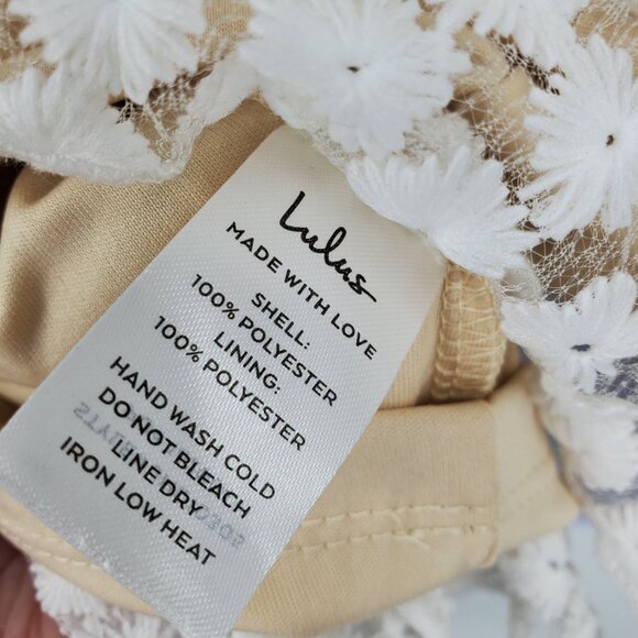 Lulus Charmaine White / Nude Embroidered Mini Babydoll Top Mini Dress Medium - Picture 12 of 13